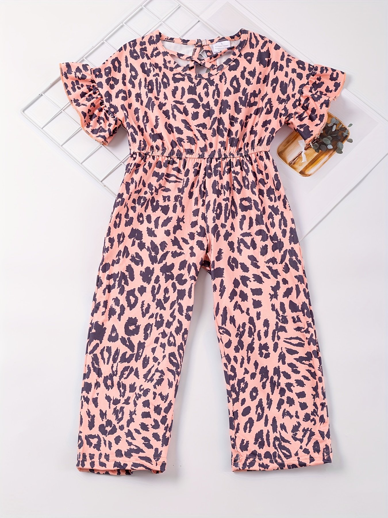 Leopard Print Ruffle Trim Jumpsuit
