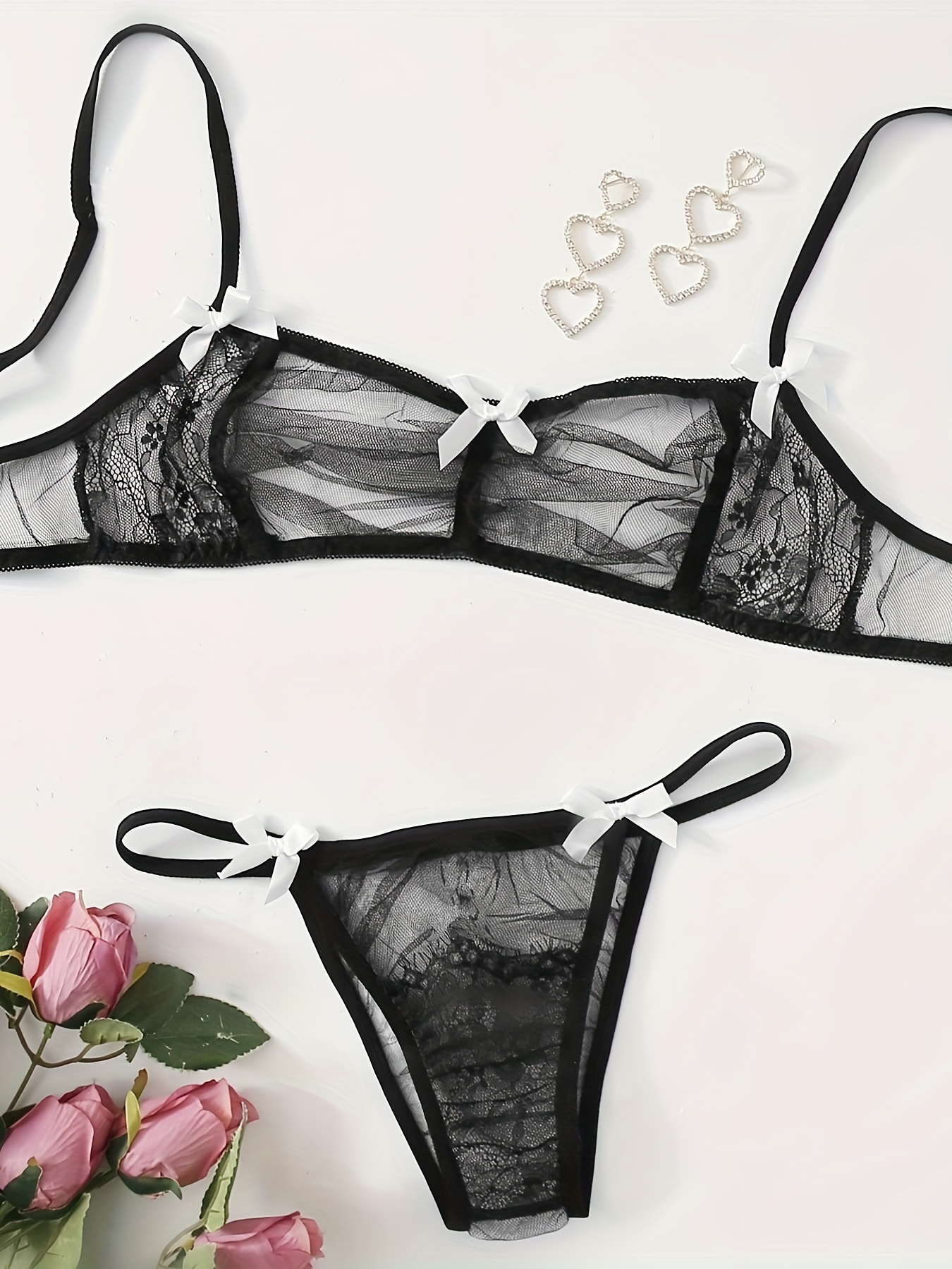 Sheer Floral Lace Underwire Lingerie Set for Women - Perfect for  Valentine's Day and Beyond