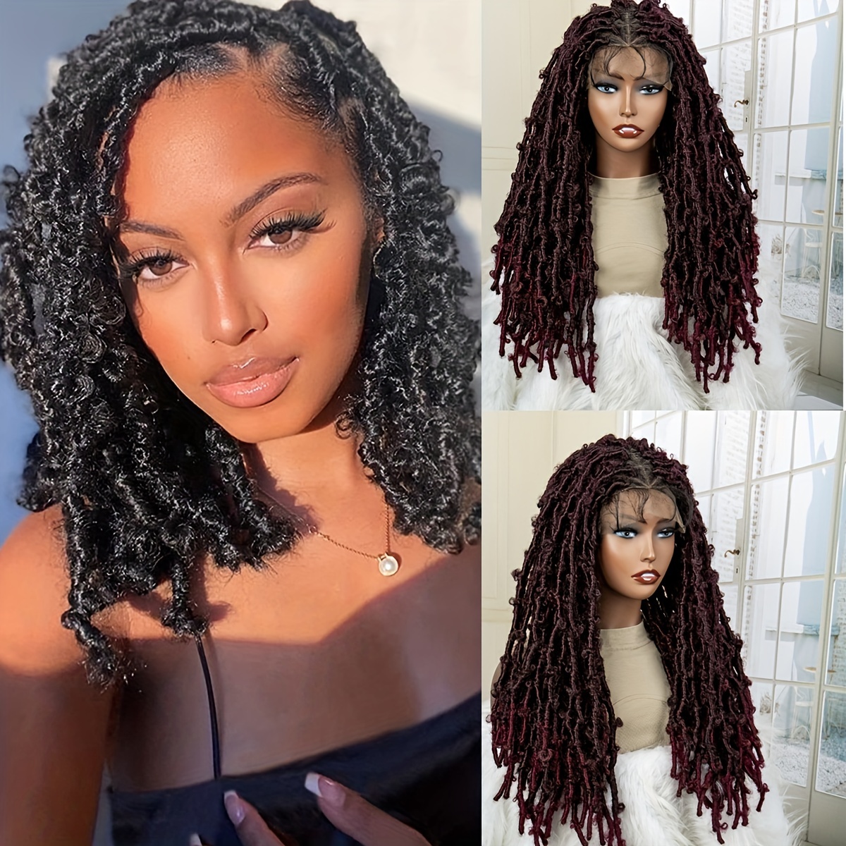 13*4 Lace Front Faux Locs Braided Wigs Women Faux Locs Braid - Temu