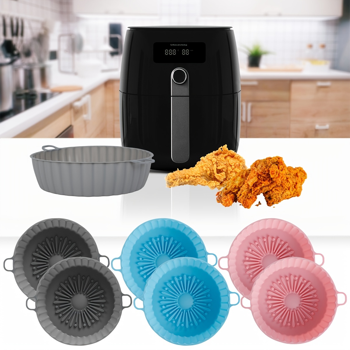 2/3Pcs Air Fryer Silicone Basket Airfryer Oven Silicone Tray Reusable  Resistant BPA-Free Replacemen Grill Pan Kitchen Accessorie