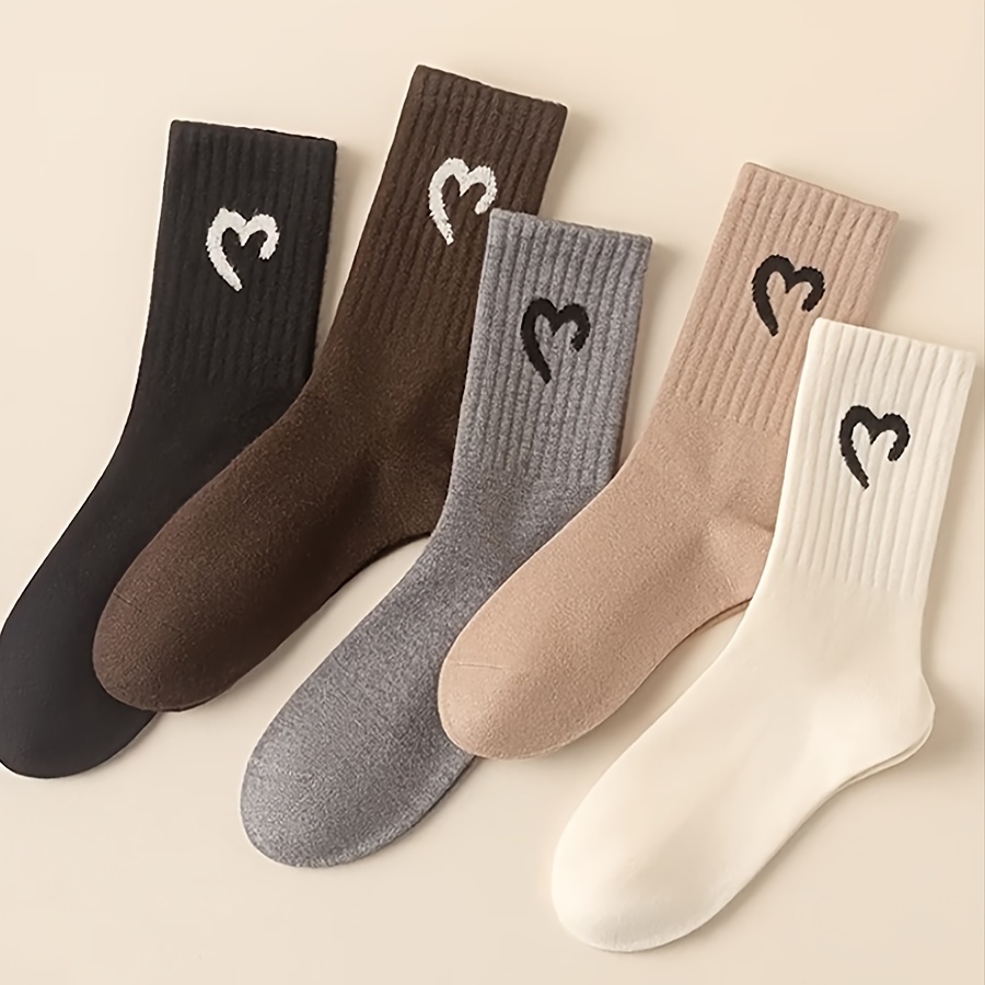 

Women's Elegant Polyester Knit Short Socks With Heart Pattern - 5 Pairs, Geometric Design, 80% Polyester 20% Spandex, Hand Wash - Assorted Colors