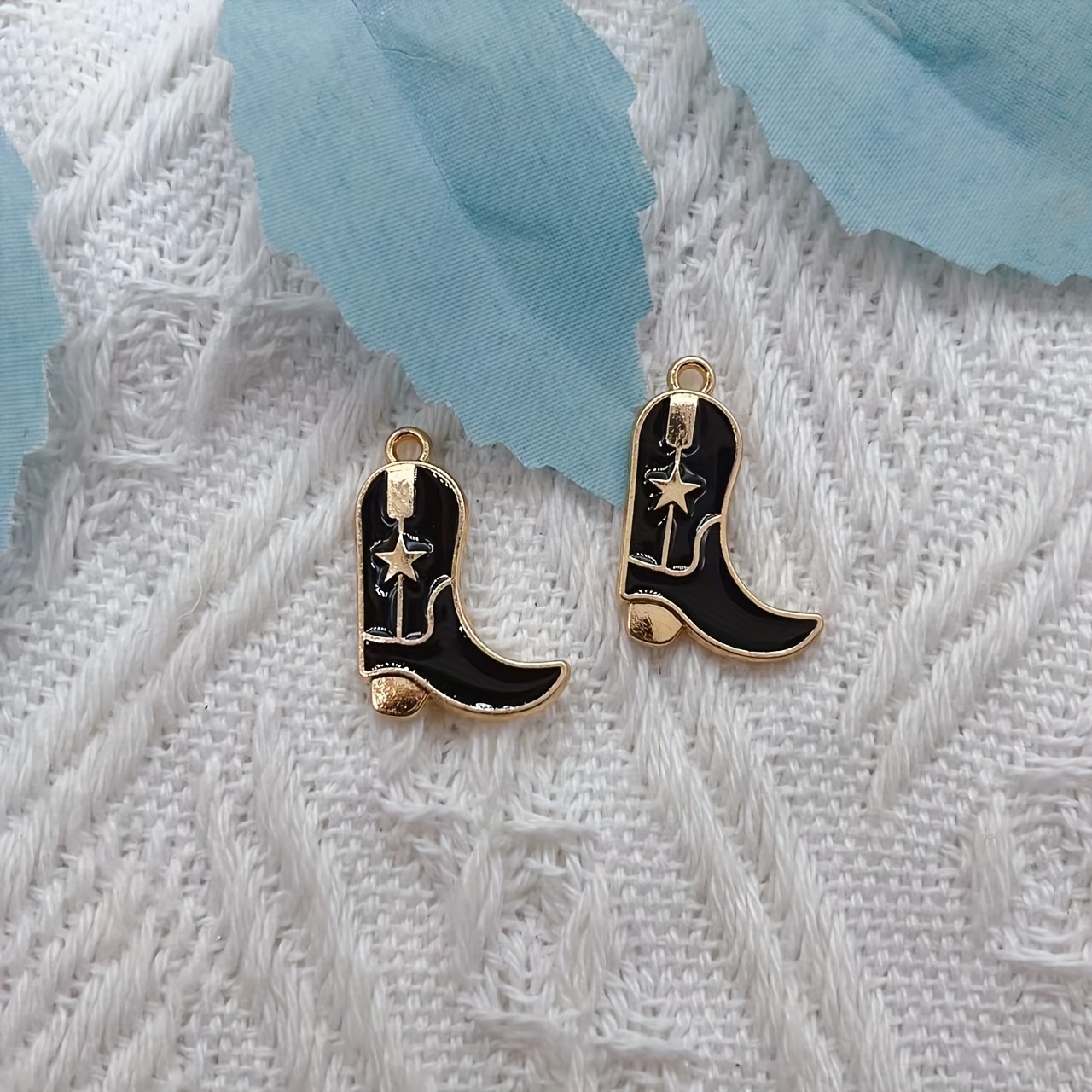 Black And Golden Cowboy Hat Boot Pattern Alloy Enamel Charm - Temu