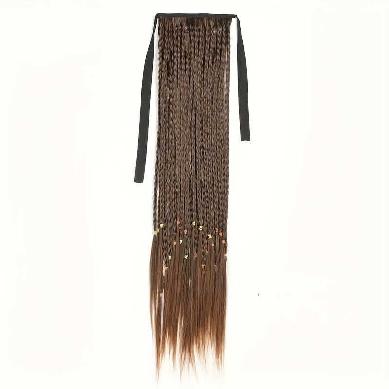 TEMU Box Braids Ponytail With Ribbon Tie Wrapped Around Ponytail Extensions Synthetic Hair Extensions Elegant For Daily Accessories Halloween