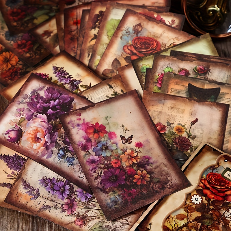 Vintage Aesthetic Beautiful Flowers, Nature Art, Dark Cottagecore Plant  Collage - Flower Wrapping Paper by Public Artography