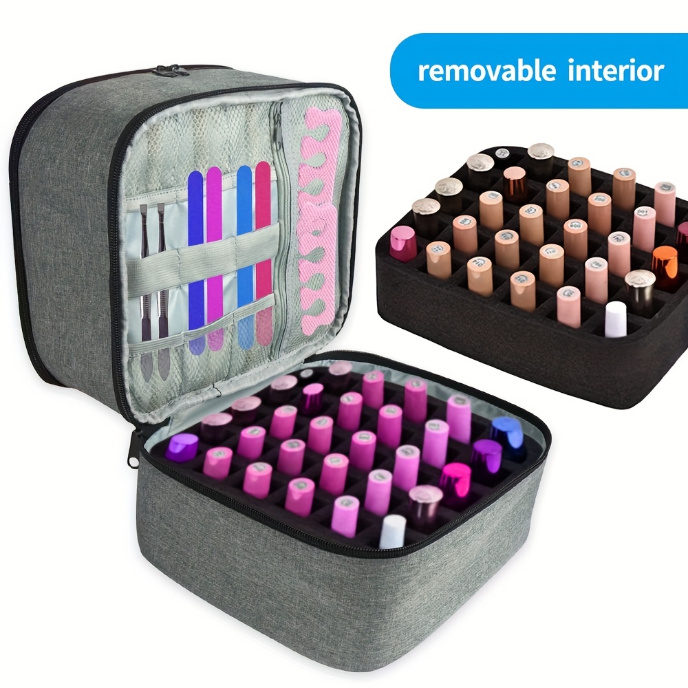 Double Layers Nail Polish Carrying Case, Big Capacity Cosmetic Organizer Bag  for