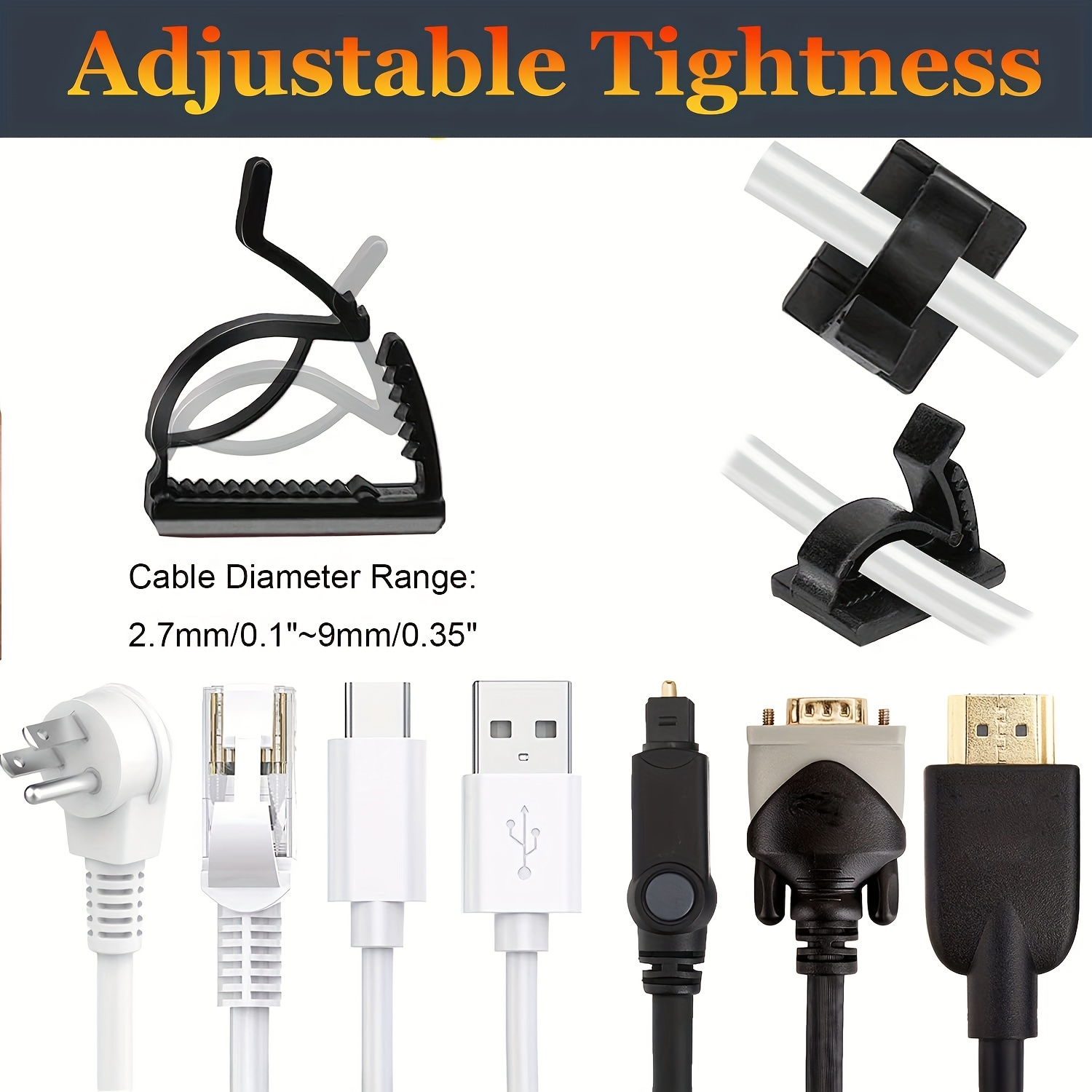 Clips para cables con fuerte autoadhesivo, organizador de cables, soporte para  cables de TV, cable y