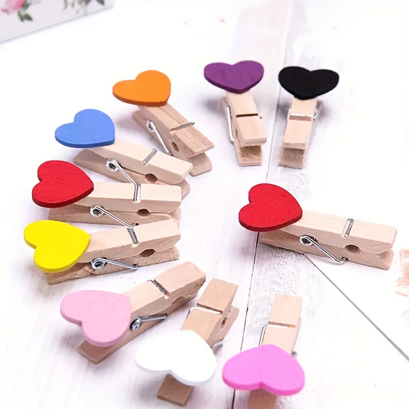 Wooden Photo Display Clips Colored Mini Wooden Heart - Temu