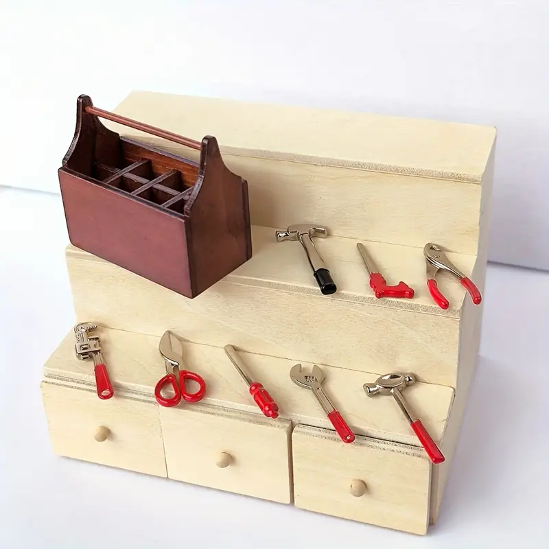 Dollhouse Tool Miniature Tools Kit Mini House Set Repair Metal Hammer Box Pretend Tiny Kid Building Accessories Play, Size: 2.36 x 1.97 x 1.18