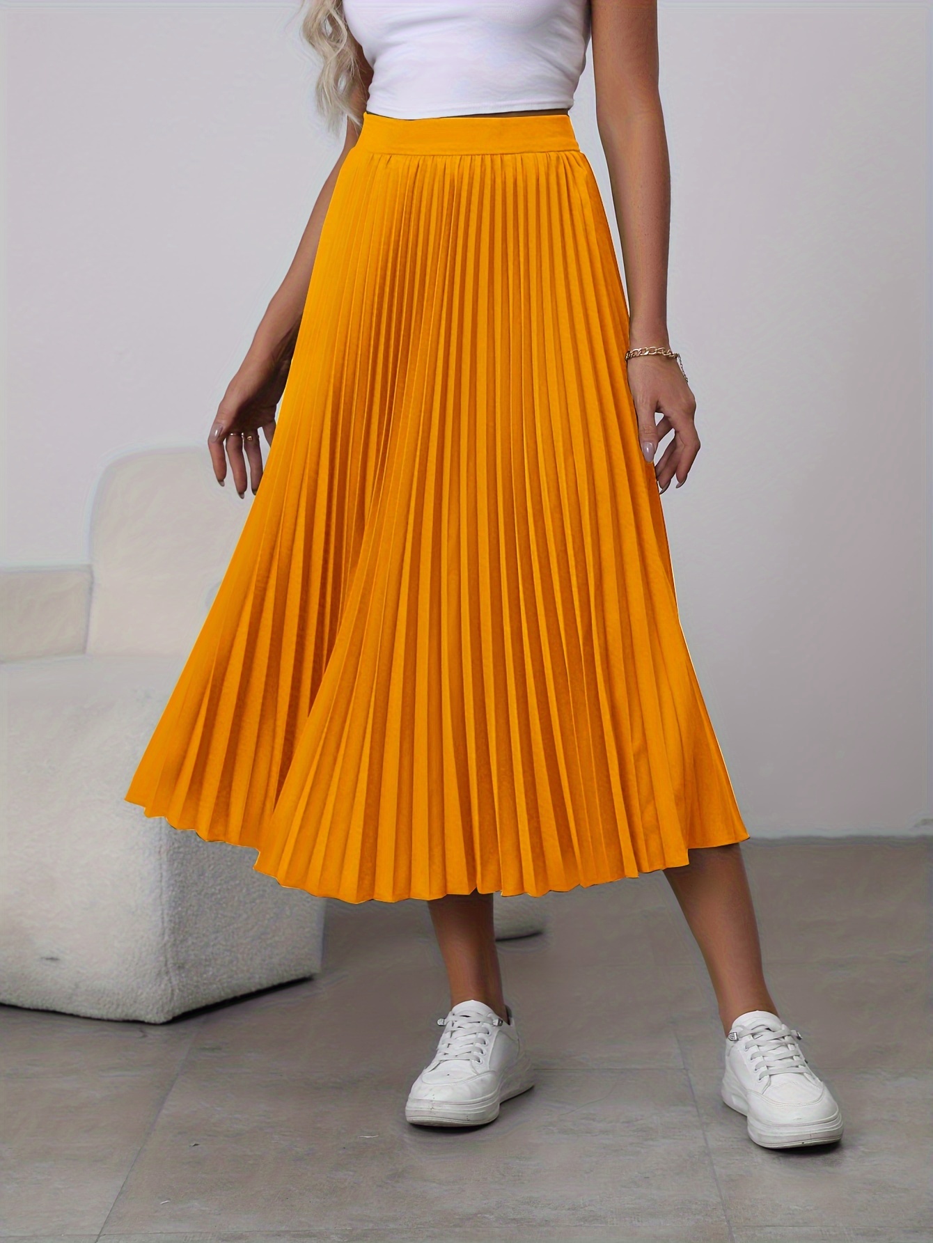 High waisted yellow pleated hotsell maxi skirt