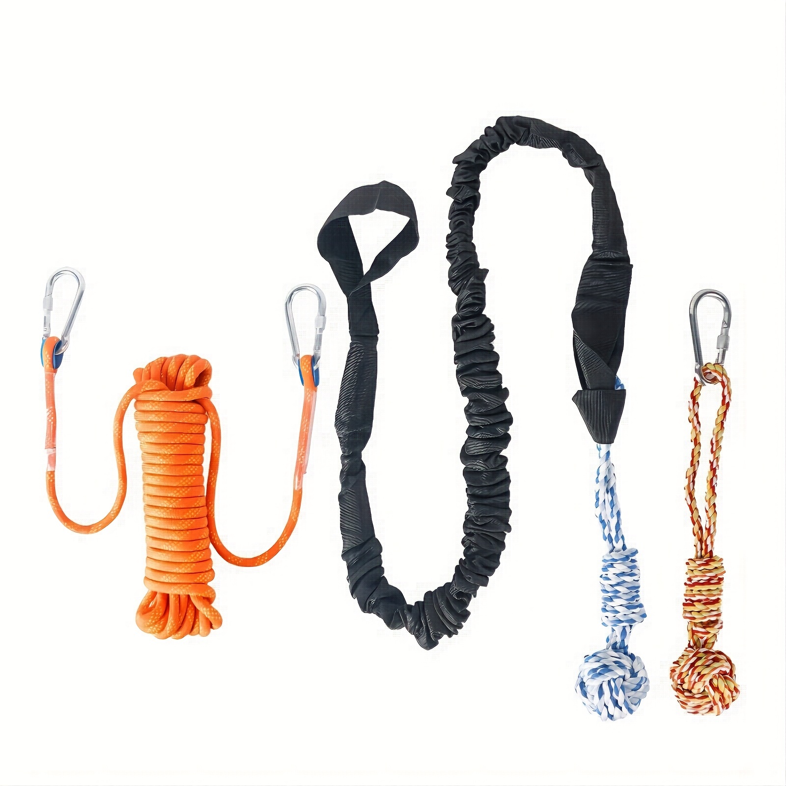 Filhome Dog Rope Toy, Spring Pole Dog Rope Toys Chew Proof Bungee Tug Toy  for Tug of War with Spring Pole Kit and 16ft Rope, Hanging Exercise Rope  for