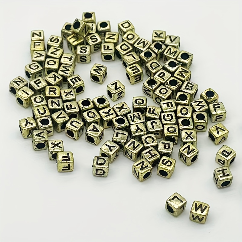Silver Metallic 7mm Cube Alpha Beads - Black Letter Mix (200pcs)