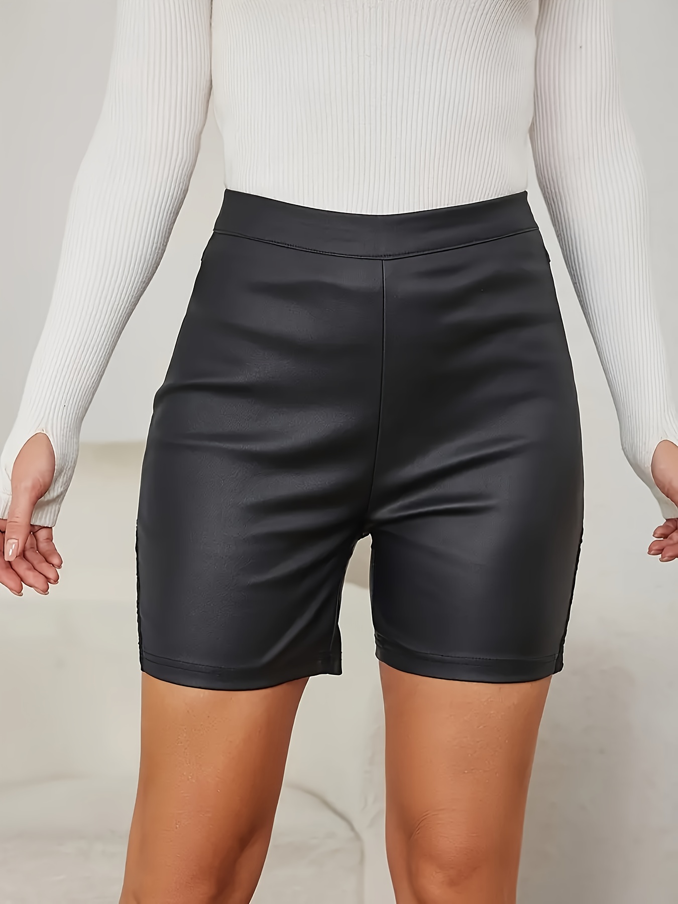 Sexy Solid Mesh Shorts, Skinny Stretchy Sheer High Waist Shorts, Women's  Clothing