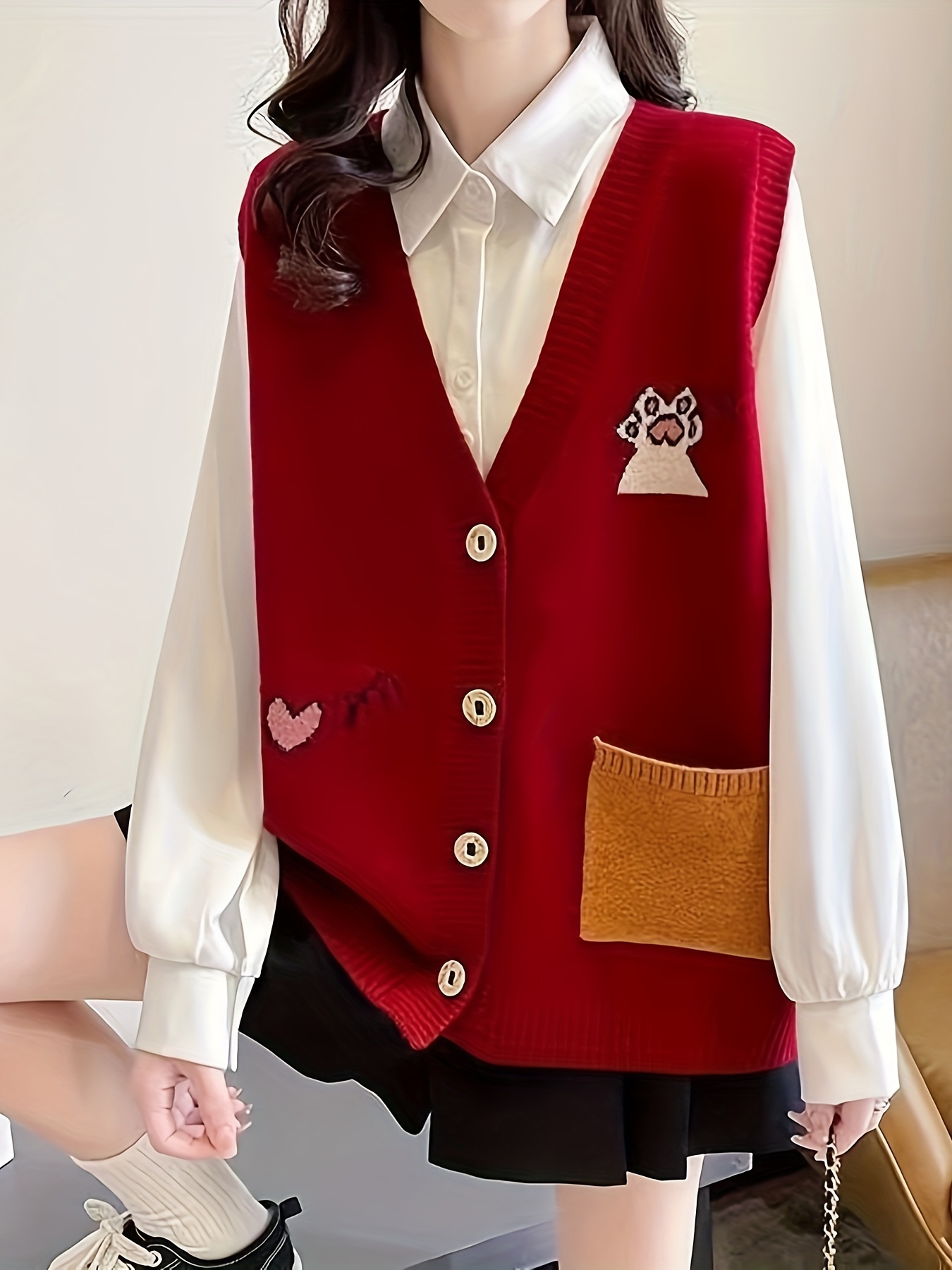 Women's button 2024 front sweater vest