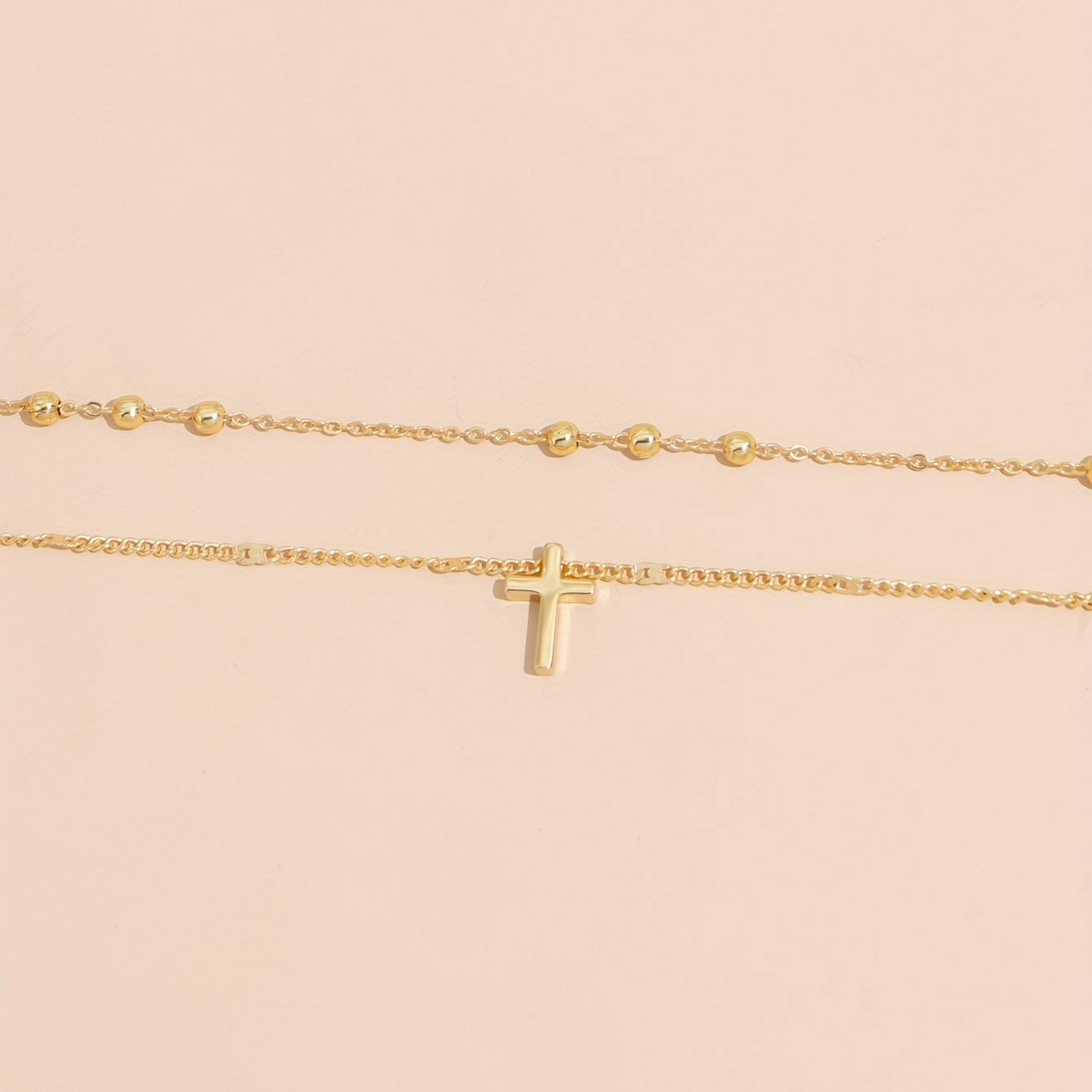 vintage cross pendant beads chain clavicle chain double layer necklace ladies holiday jewelry gift details 3