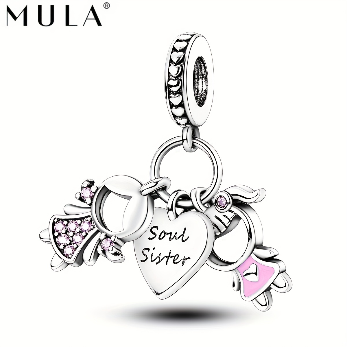 

Mula Brand Copper Charms For Bracelet, 925 Silver Plated, Sister Theme Pendant Set With Design, Engraved "soul Sister" And "forever" - Pack Of 1