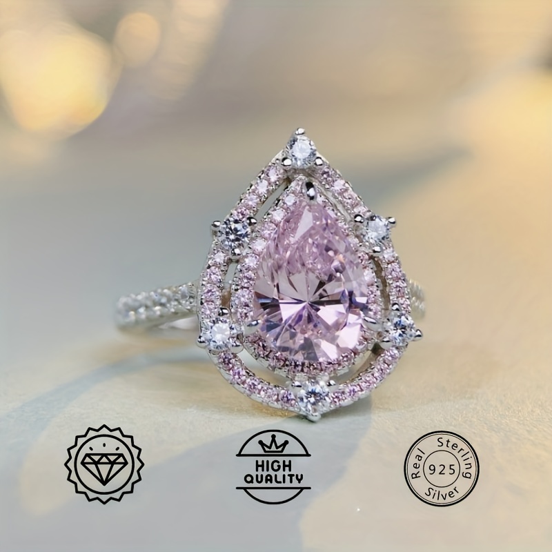 

3 Carats Pear-shaped Pink Zircon Ring, 925 Sterling Silver Ring, Men's Stylish Ring, For Daily Wear, Couple Jewelry, Anniversary Gift, Birthday Gift