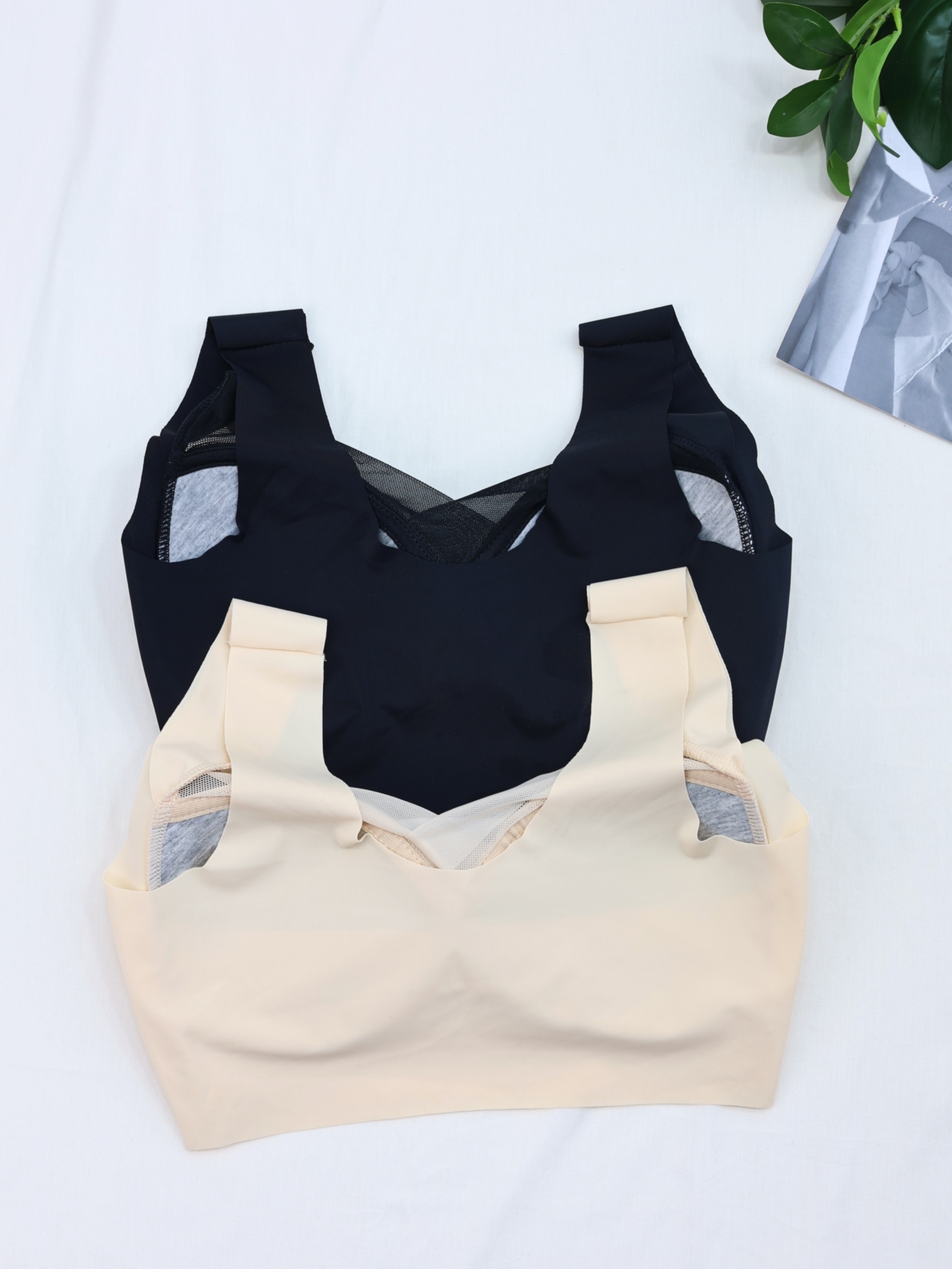 Contrast Mesh Wireless Bras Comfy Breathable Push Everyday - Temu