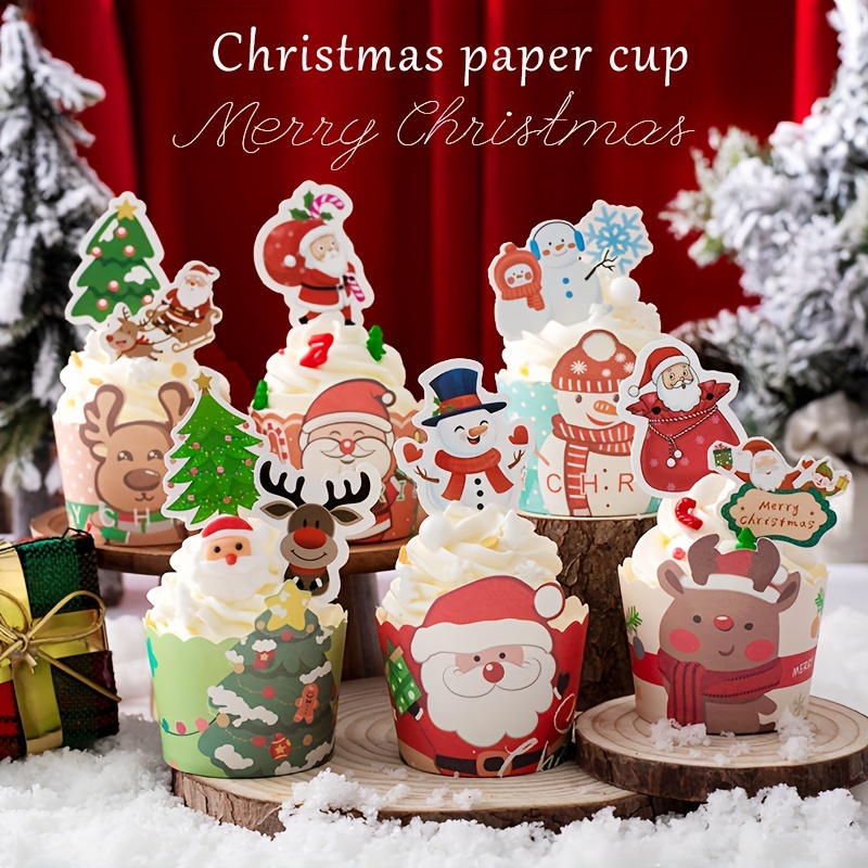 Baking Tool Christmas Snowman Elk Paper Cup, Heat Resistant Muffin Cup,  Dessert Cake Cup Baking Supplies - Temu