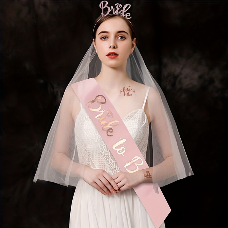  Rose Gold Crown + Bride To Be Sash + Veil Set