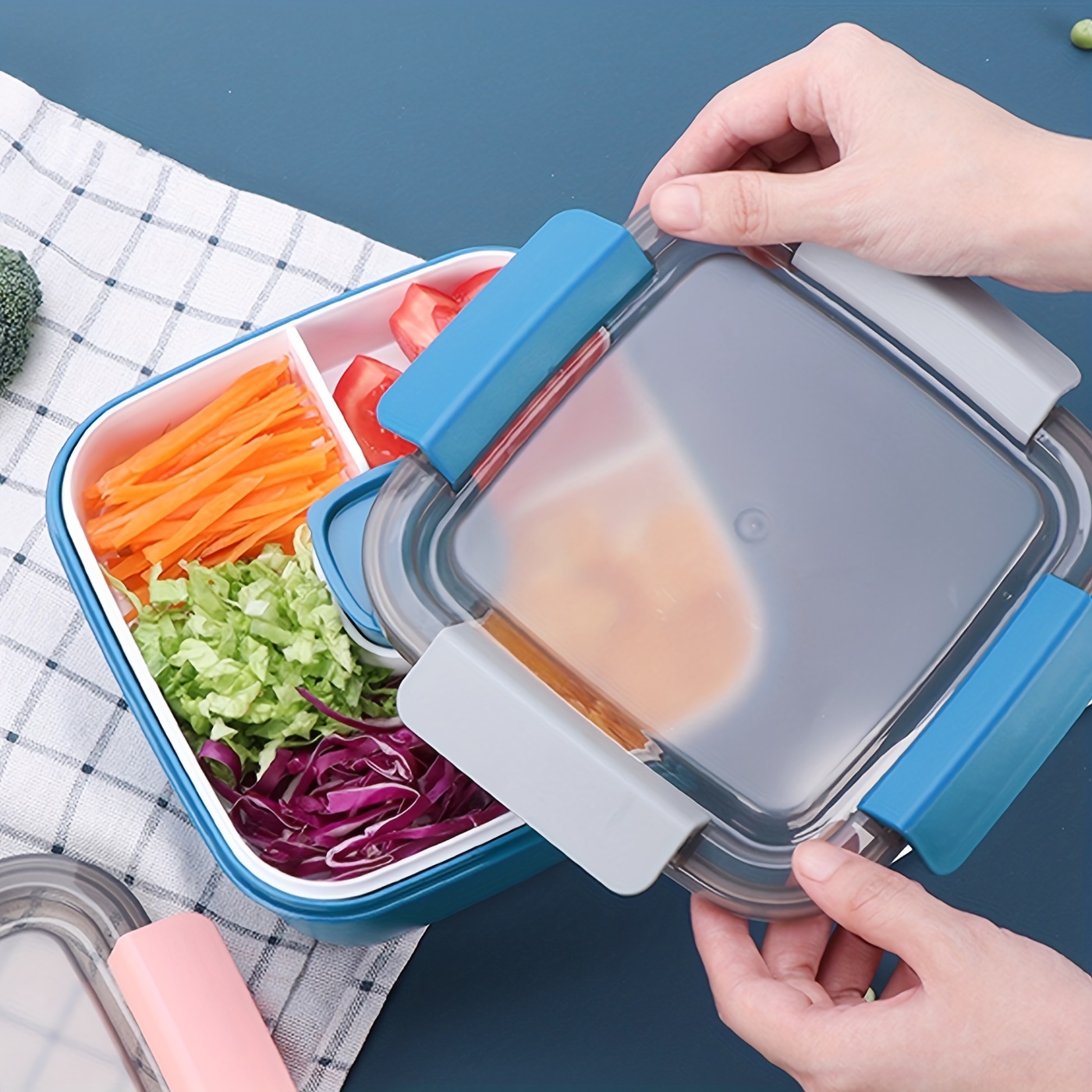 Stackable Lunch Container With Large Salad Bowl, 4-compartment Bento-style  Tray For Toppings, Sauce Container For Dressings, Built-in Reusable Fork &  Bpa-free (blush Marble) - Temu