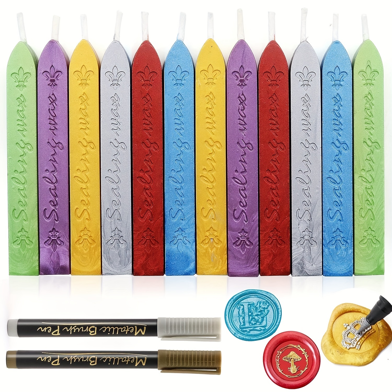 Bottle sealing wax & seals in standard, pearlescent and metallic finishes.