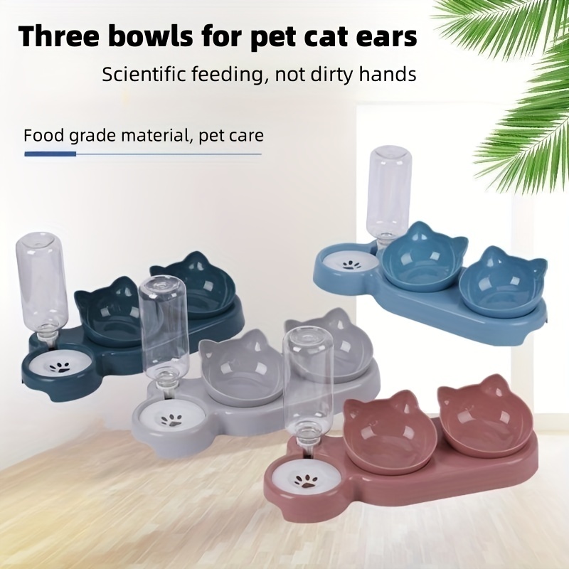 

3-in-1 Automatic Pet Feeder With Tilted Design And Gravity Water Bottle For Neck Protection - Ideal For Dogs And Cats