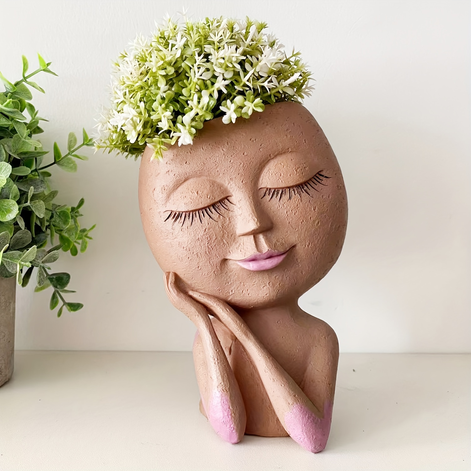 Pot de fleurs pour le visage unique intérieur extérieur plantes drainage  trou belle femme visage pot avec les yeux fermés