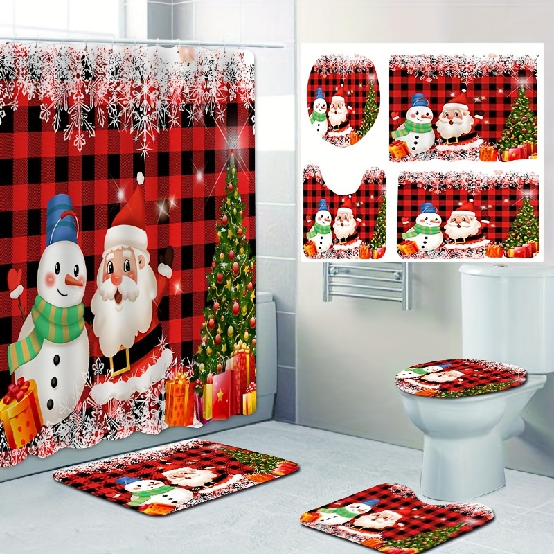 Purple Snowman Shower Curtain Set Decorative Bathroom - Temu