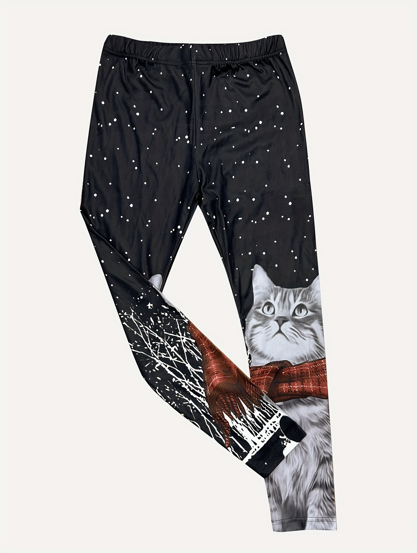 Cute Cat Print Leggings Casual High Waist Skinny Leggings - Temu