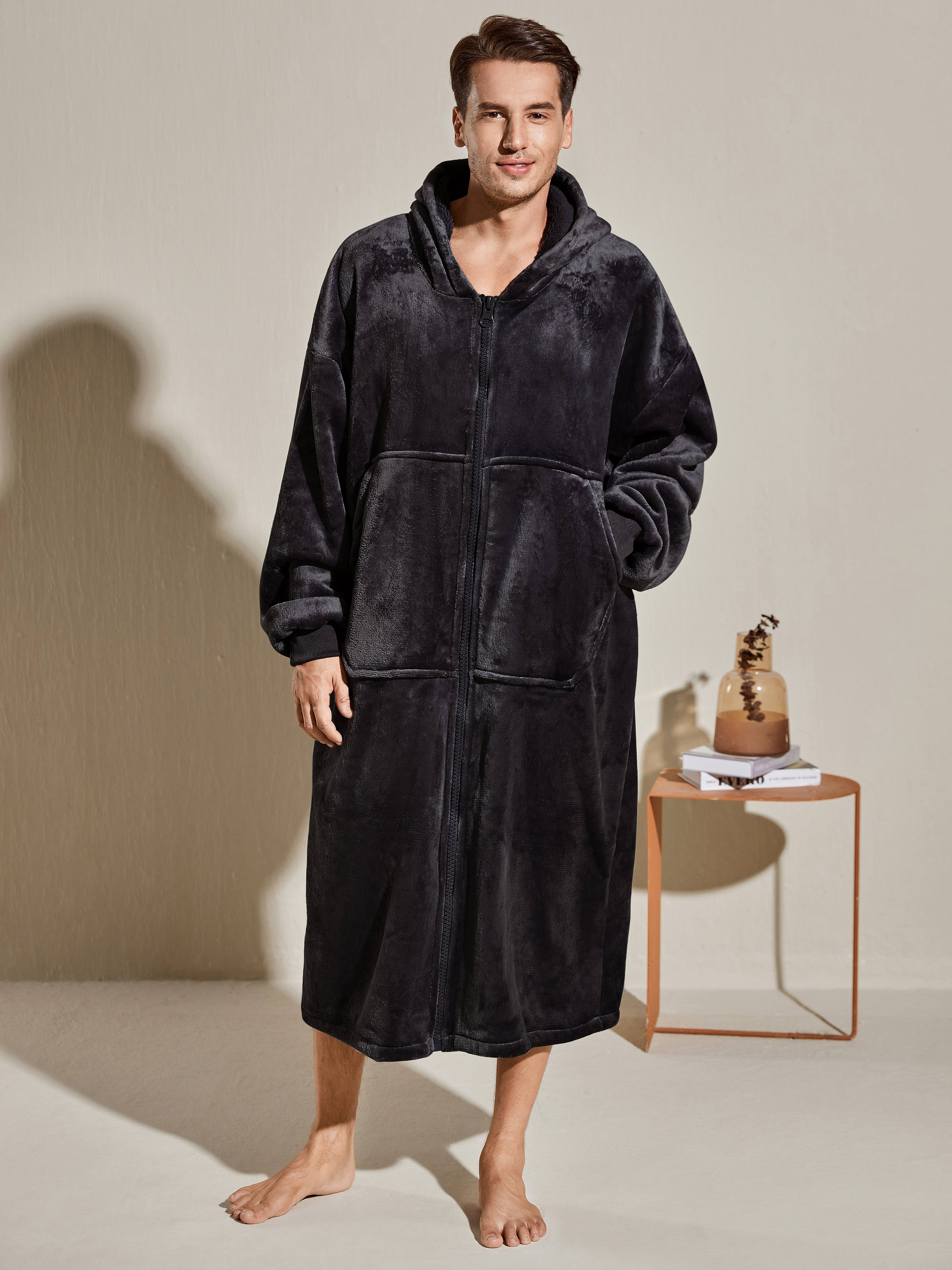 Men's Oversized Warm Comfortable Flannel Blanket Robe Long - Temu
