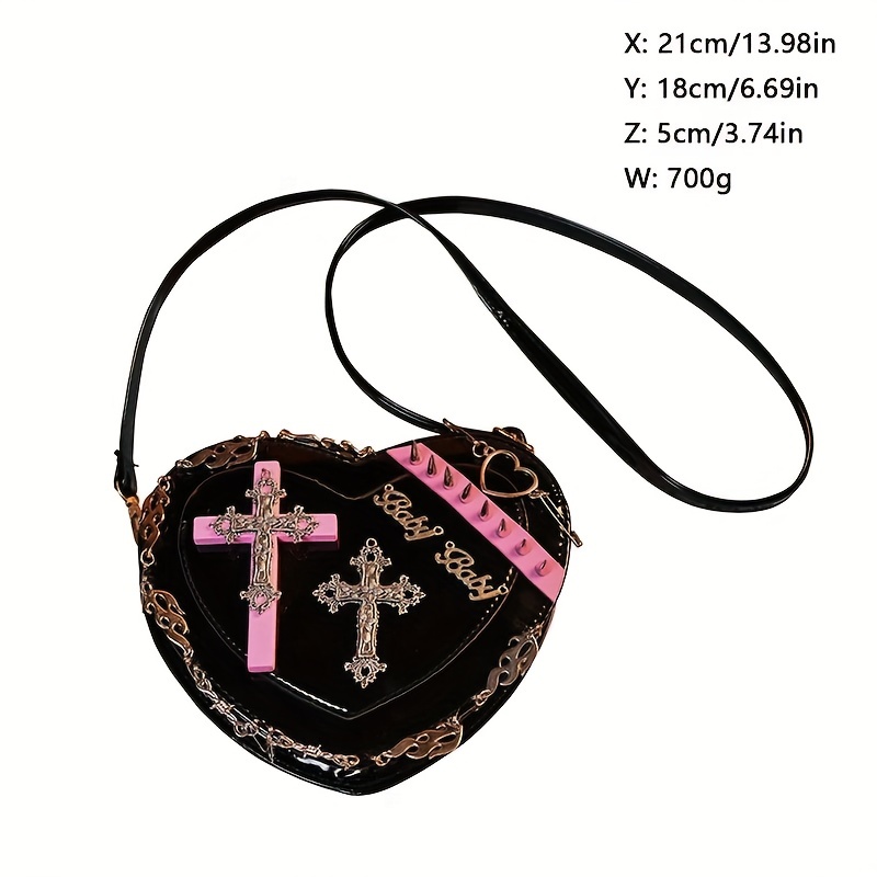 Goth Purse Kawaii Gothic Bag Y2K Heart Shaped Bag Punk Cross Decor Bag  Studded Crossbody Bag