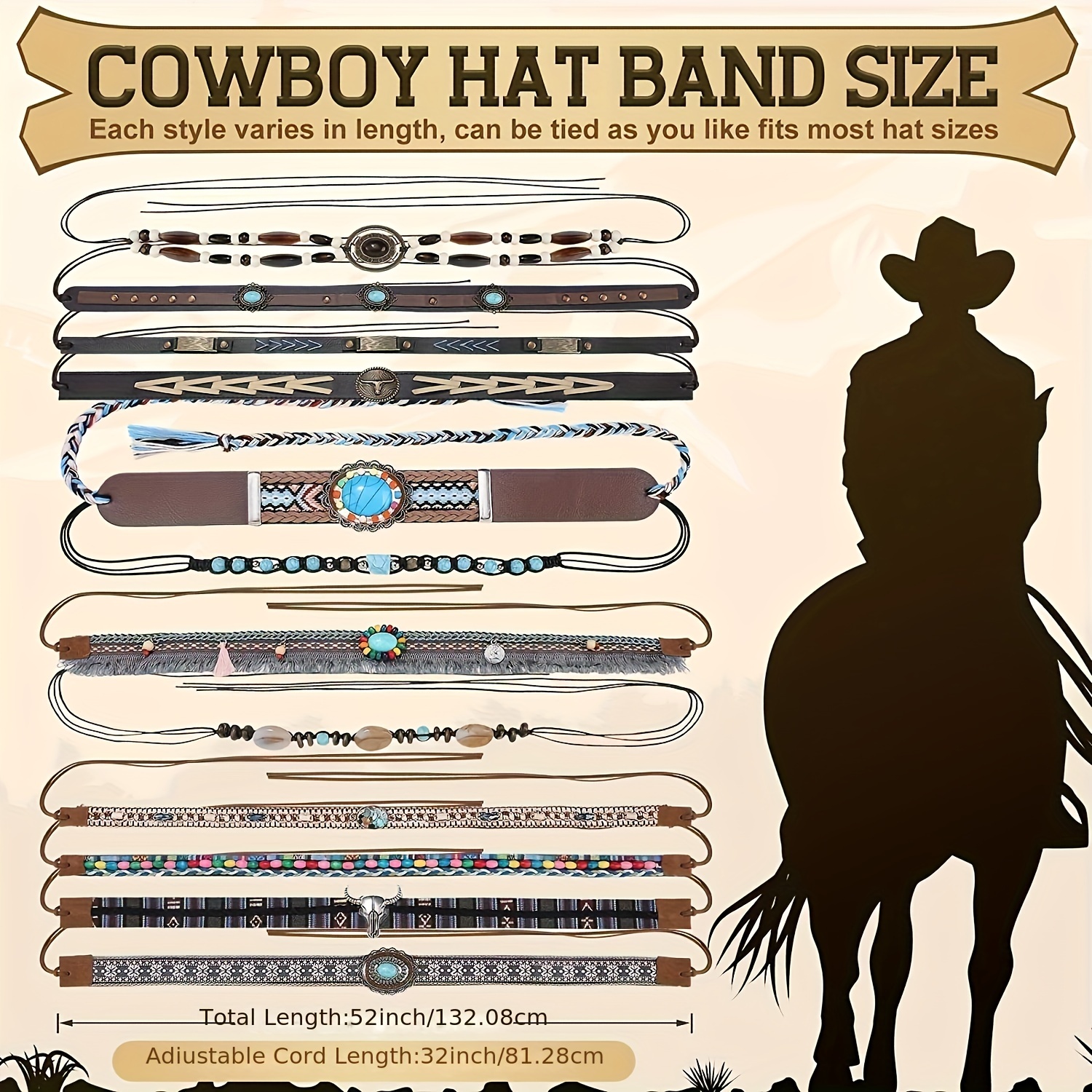 Classic Western Hat Bands 12 Styles Cowboy Hats Accessories - Temu Canada