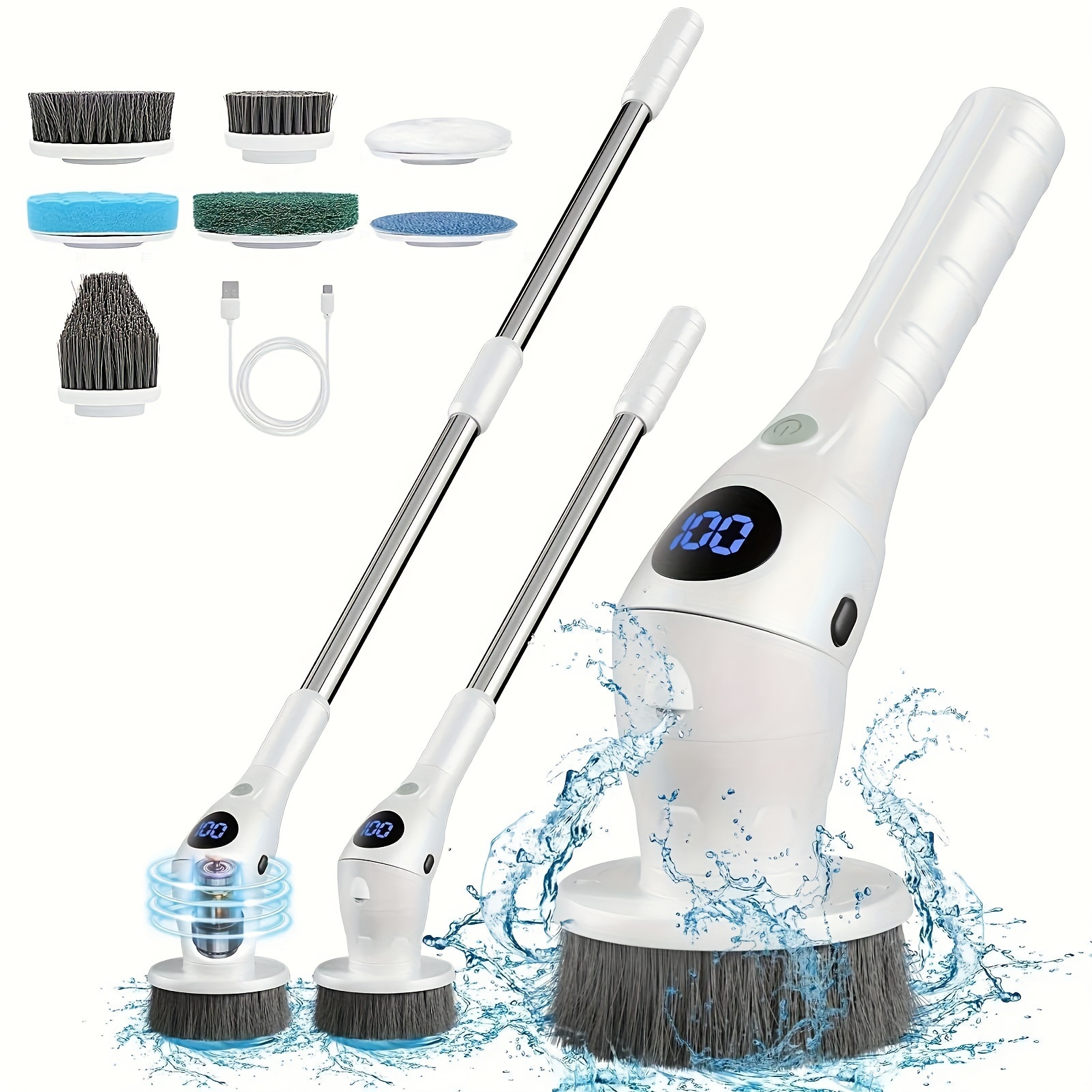 Electric Spin Scrubber With 6 Replaceable Cleaning Brush - Temu
