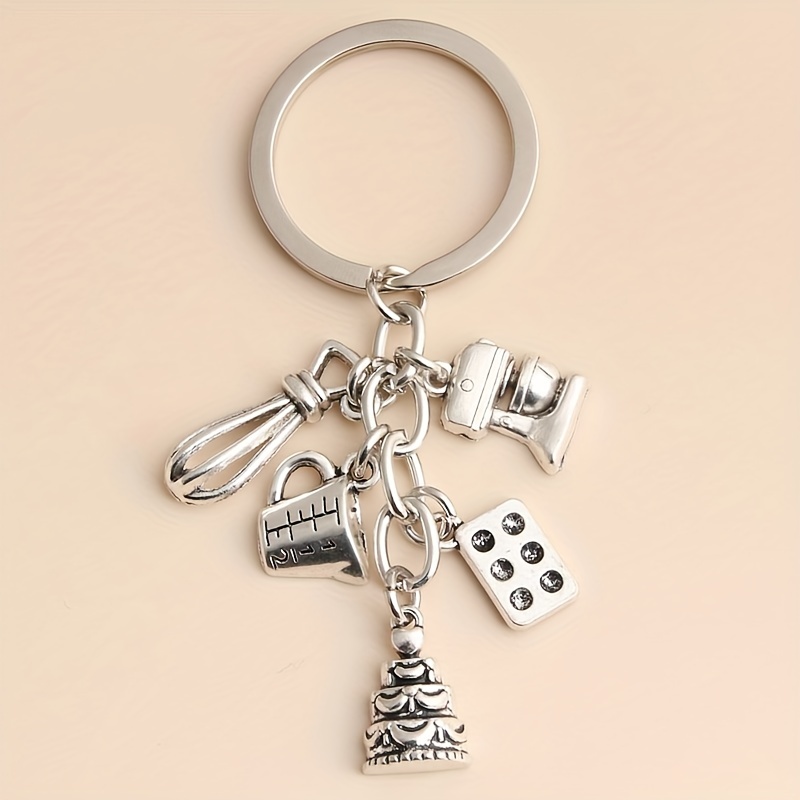 1pc mini bake tools keychain cute metal key ring purse handbag car charm phone pendant gift for childrens day 3