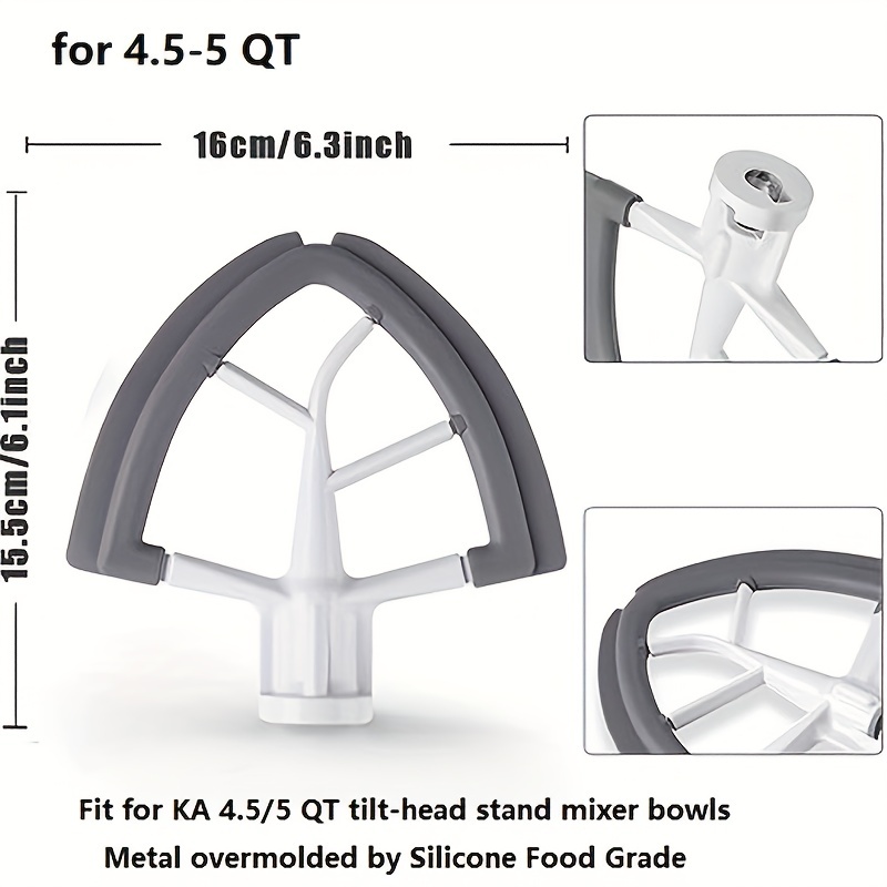 Flex Edge Beater for Kitchen Aid Mixer 6 Quart Bowl-Lift Stand Mixer Bowls, 6 qt Flat Edge Beater with Flexible Silicone Edges Bowl Scraper