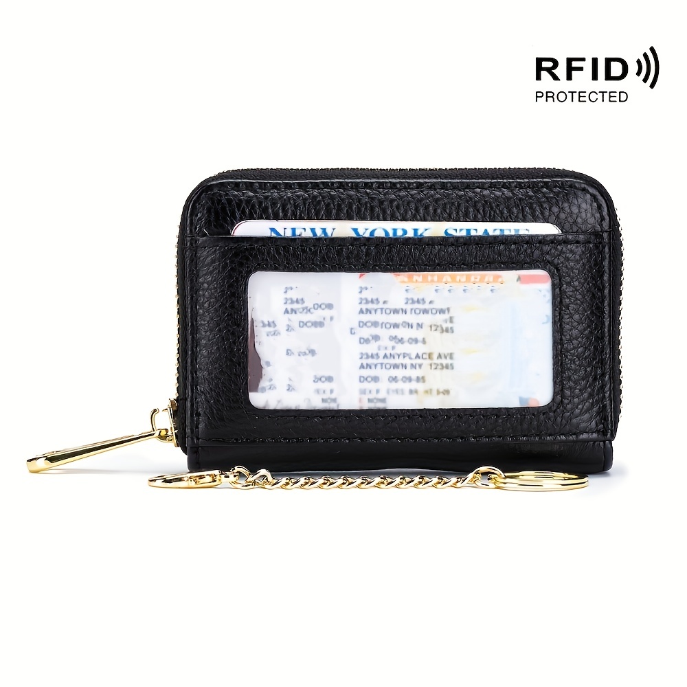 Rfid Credit Card Holder Wallet With Keychain Id Window Small - Temu