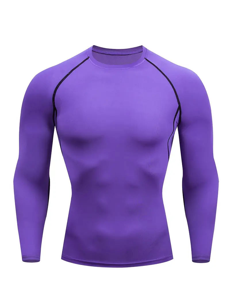 Quick dry Purple Compression Shirt Men Long Sleeve Athletic - Temu Canada