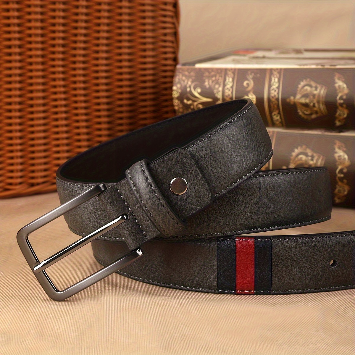 Porous Canvas Belt Mens Pin Buckle Leather Belt All Match Jeans