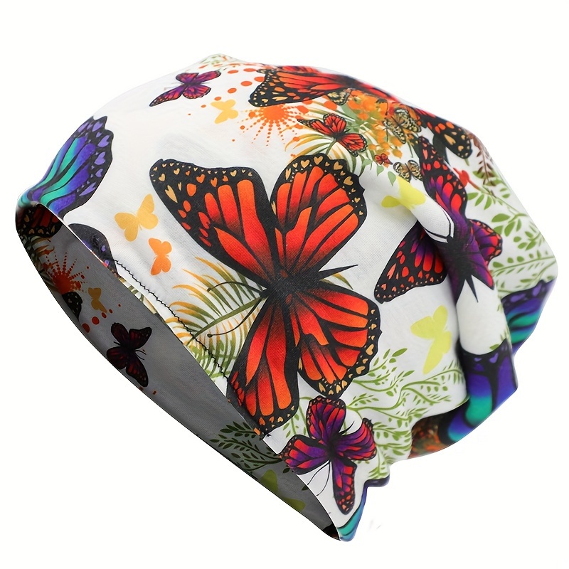 

Vintage Butterfly Printed Slouchy Beanie Boho Elegant Skull Cap Lightweight Beanies Chemo Cap For Women Daily Use