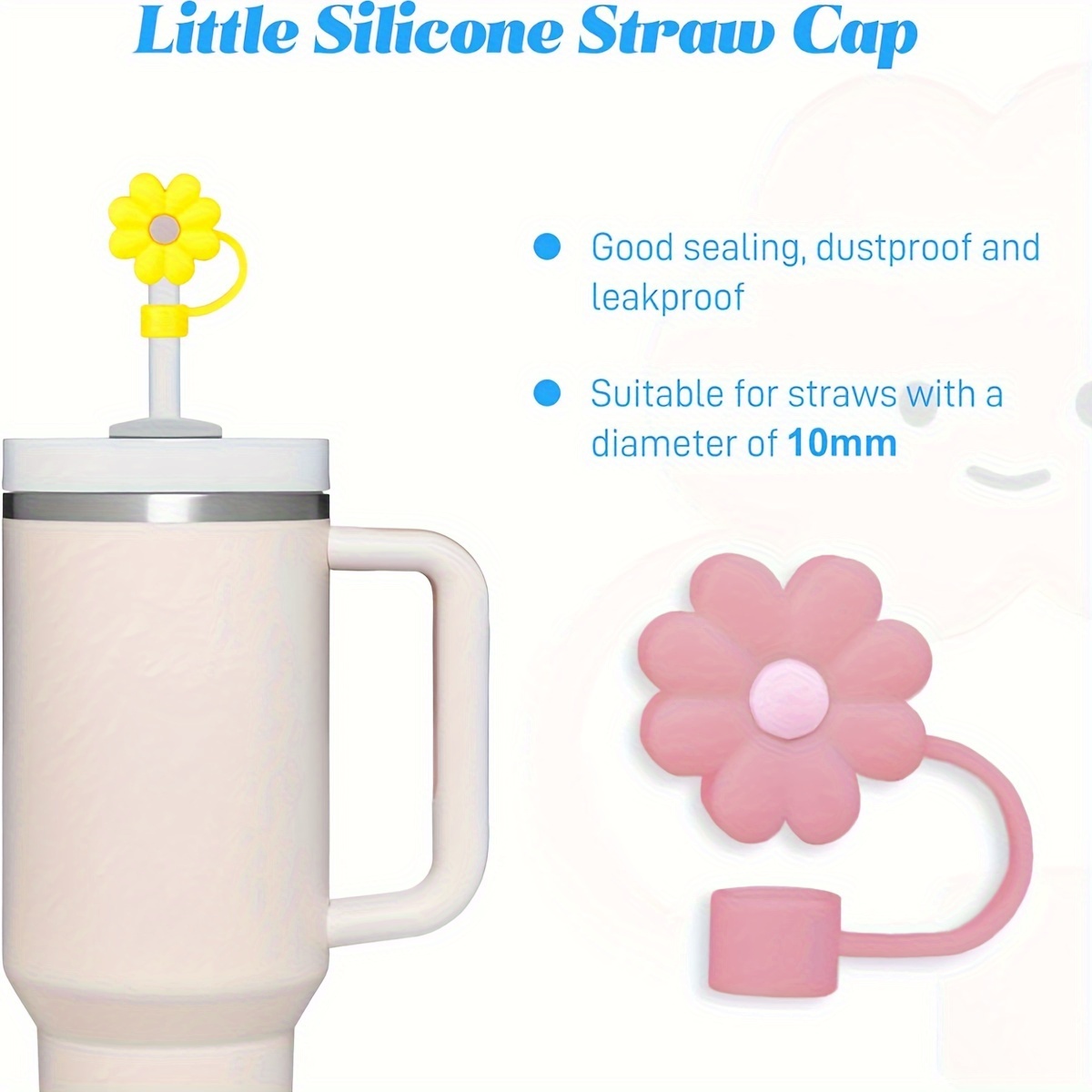 5pcs Straw Tips Cover, Reusable Straw Toppers, Cute Cartoon Flower Silicone  Straw Sleeve Caps, Decorative Straw Caps, For Party Favor Bags,Birthday