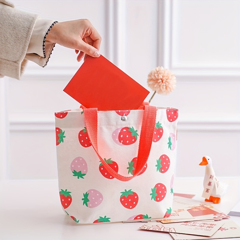 Kawaii Strawberry Pattern Tote Bag, Large Capacity Shoulder Bag For Work,  Cute Zipper Travel Bag - Temu