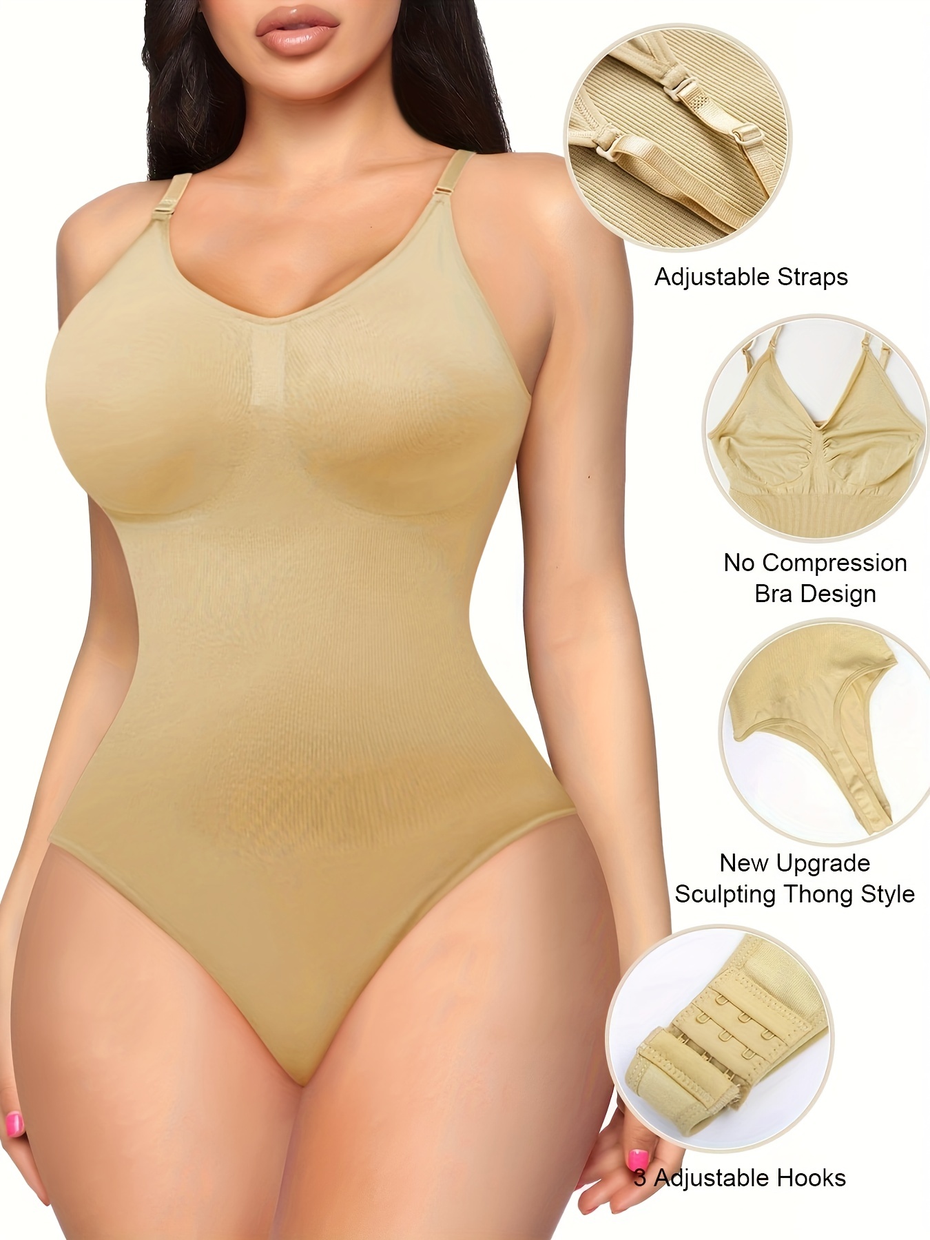 Thong Bodysuit Shapewear for Women Tummy Control Body Suit Sculpting Thong  Body Shaper V-Neck Backless Body Shaper (Color : Yellow a, Size : Small)