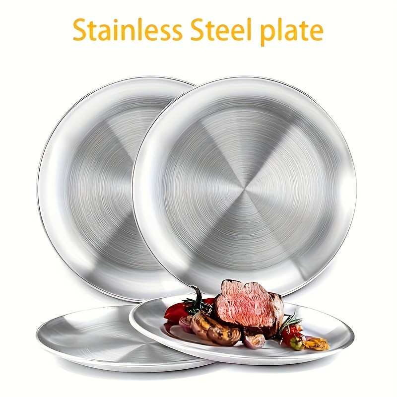 Stainless Steel Divided Plates 2Pcs Dinner Plates With Lids 3 Compartments  Trays Camping School