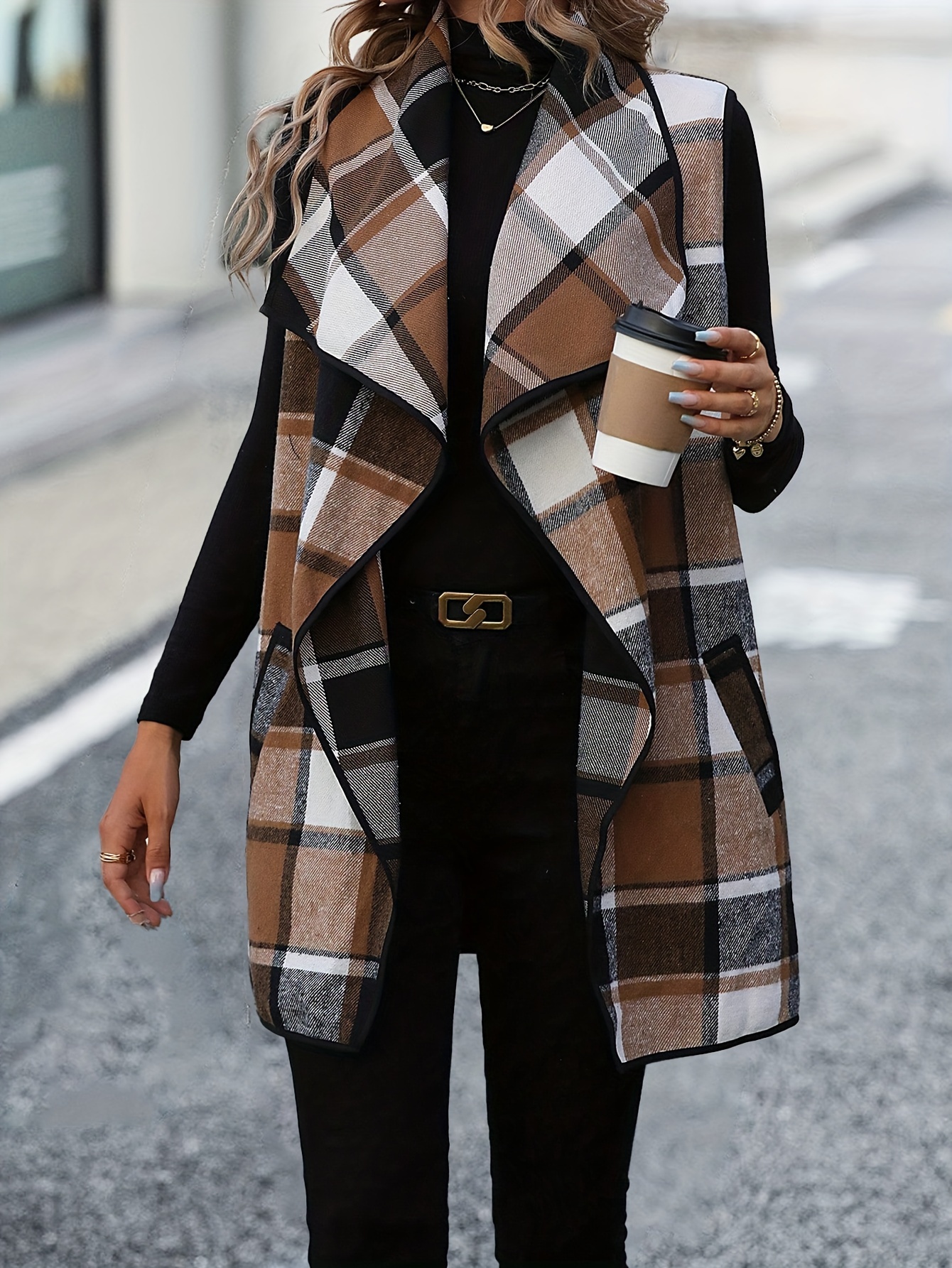 Elegant Outfits Plaid Sleeveless Outerwear + Pullover + - Temu