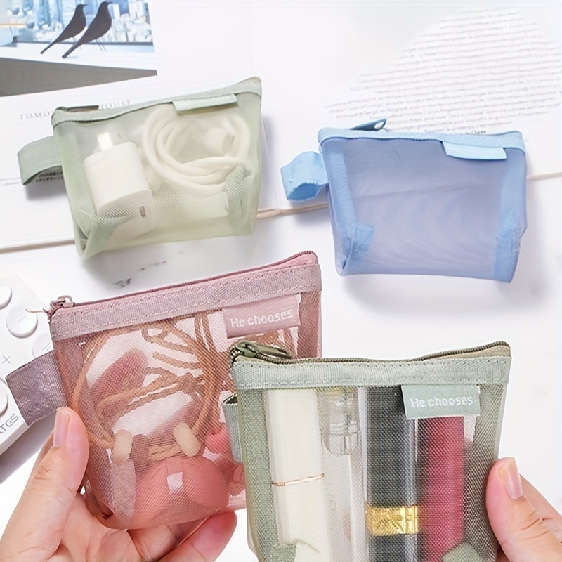Mini Zipper Mesh Bags Beauty Makeup Lipstick Cosmetic - Temu