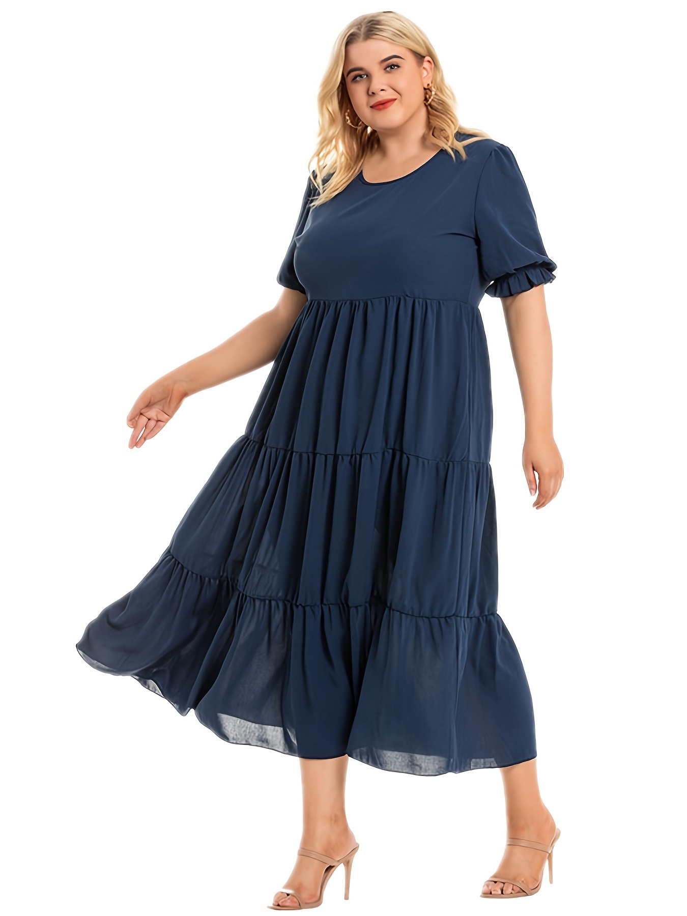 Plus Size Solid Color Layered Pleated Cami Dress Women's - Temu Canada