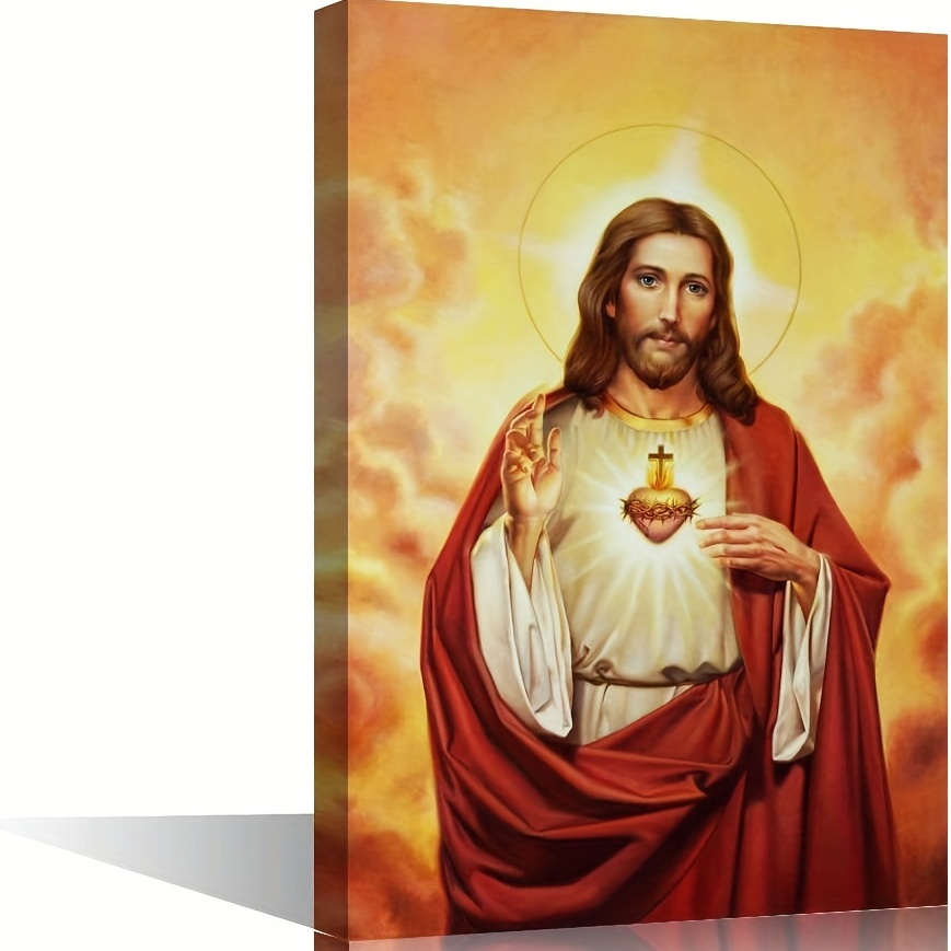 Sacred Heart Of Canvas Wall Art Modern Religious God - Temu