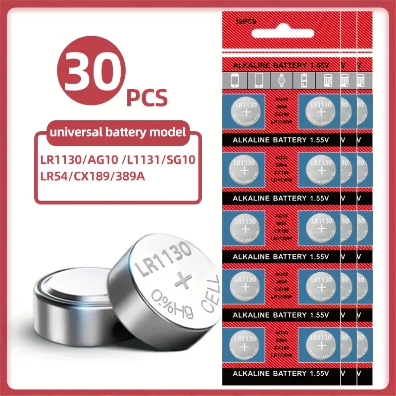 10/30pcs LR1130 Button Batteries AG10 SG10 389 189 1.5V Long-Lasting  Alkaline Button Cell Batteries For Flashlight Clock Cell Calculators Watch  Batter