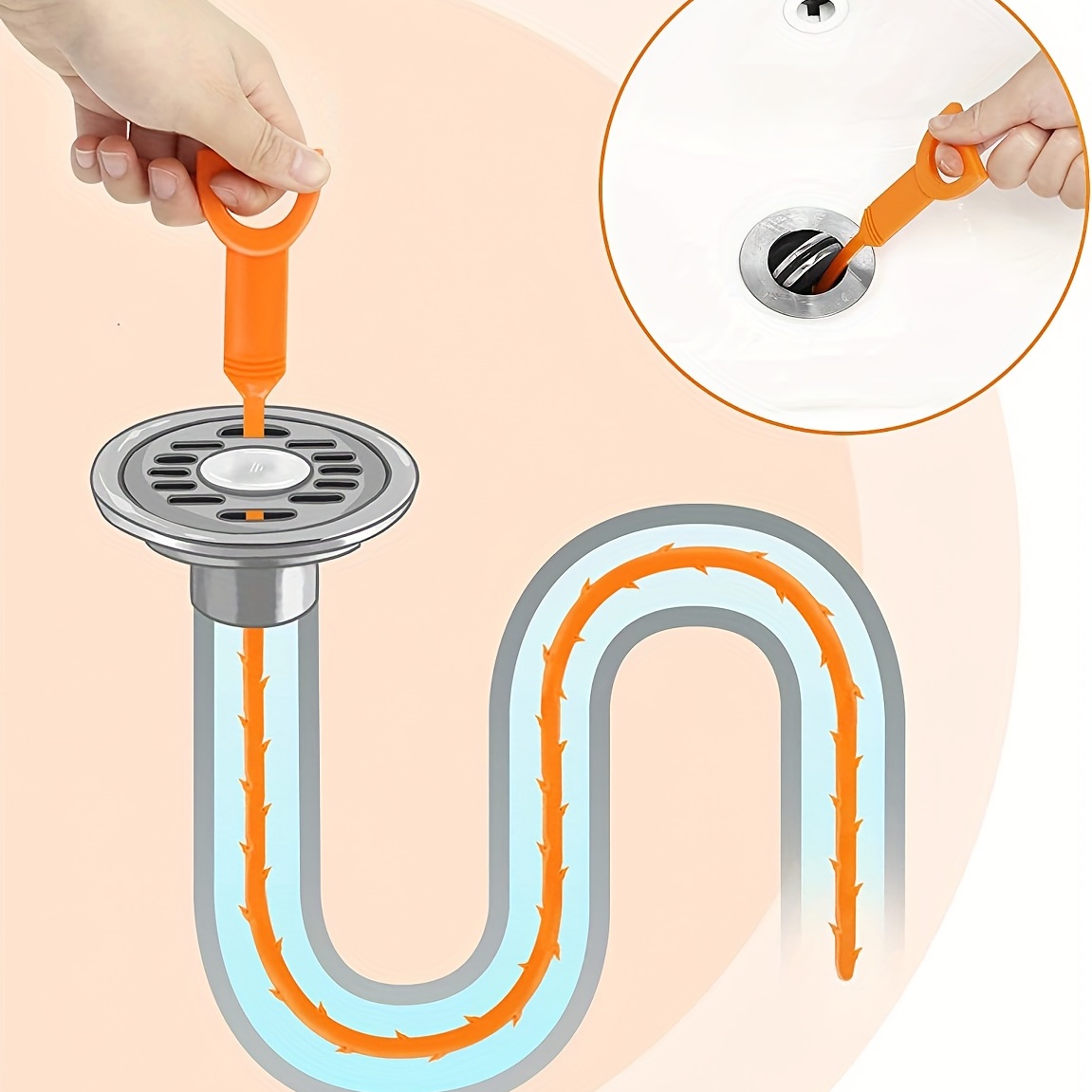 LikeCoo Drain Snake Hair Clog Remover - 6 PCS 25'' Hair Unclog Auger,  Plastic Sink Snake Drain Hair Removal Tool for Clogged Drain, Shower, Pipe