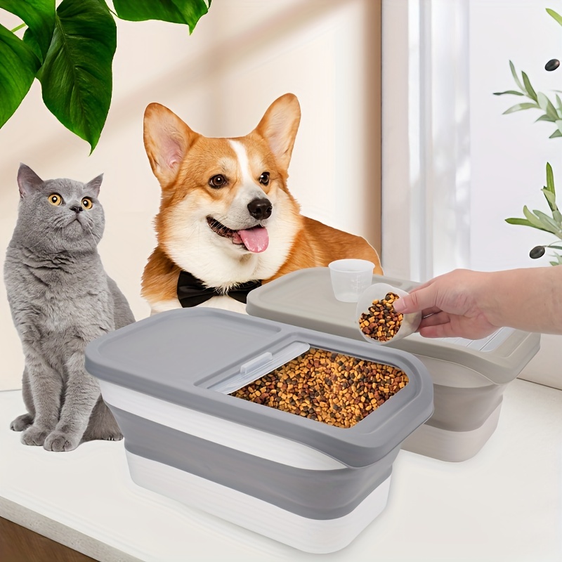 Contenedor de comida plegable para perros para almacenamiento de alimentos  para mascotas pequeños para perros, gatos, 25 libras (gris)